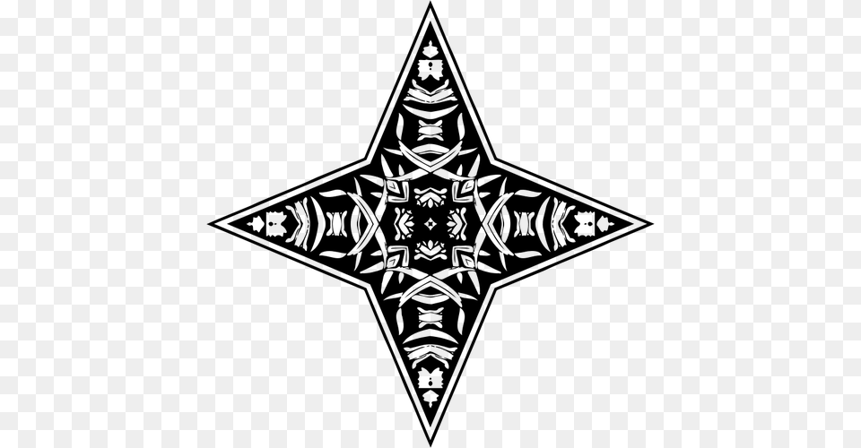 Decorative Star Silhouette Cross, Gray Png