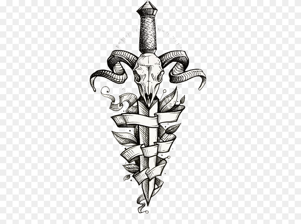 Decorative Tattoo Dagger Sleeve Painted Flash Hand Ram Skull Tattoo, Sword, Weapon, Blade, Knife Png