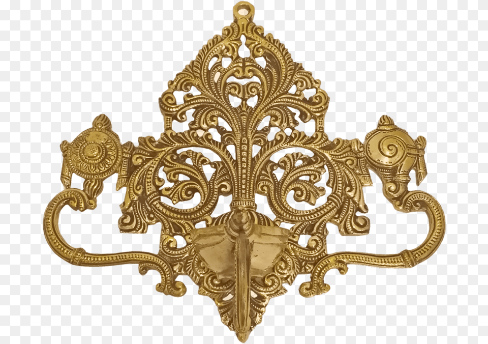 Decorative Wall Hanging Diya With Sangu Chakkara Showpiece Brass, Accessories, Bronze, Jewelry, Brooch Png