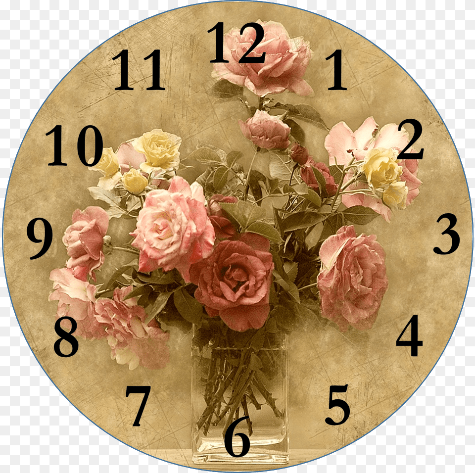 Decoupage Clock Face Printable Click For More Smells Clock Template, Flower, Plant, Rose, Analog Clock Png Image