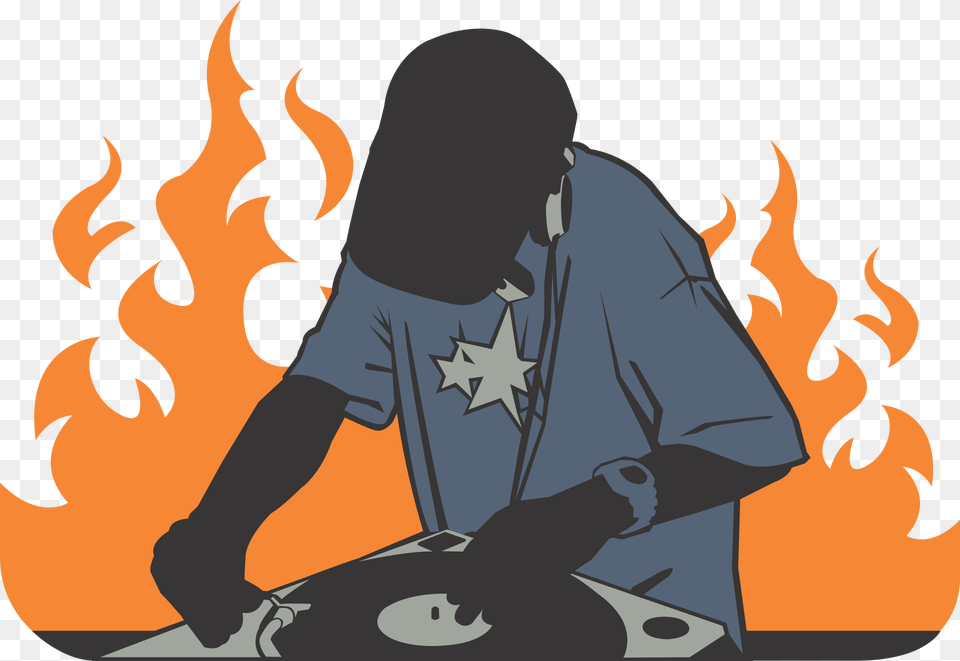 Deejay Fire Orange Record Burning Tshirt Hip Hip Hop Dj Rap, Person, Flame Png