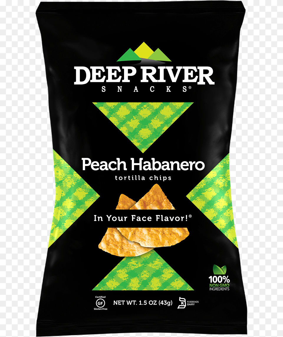 Deep River Snacks Tortilla Chips Peach Habanero Deep River Peach Habanero Tortilla Chips 15 Oz Bags, Advertisement, Poster, Bread, Food Png Image