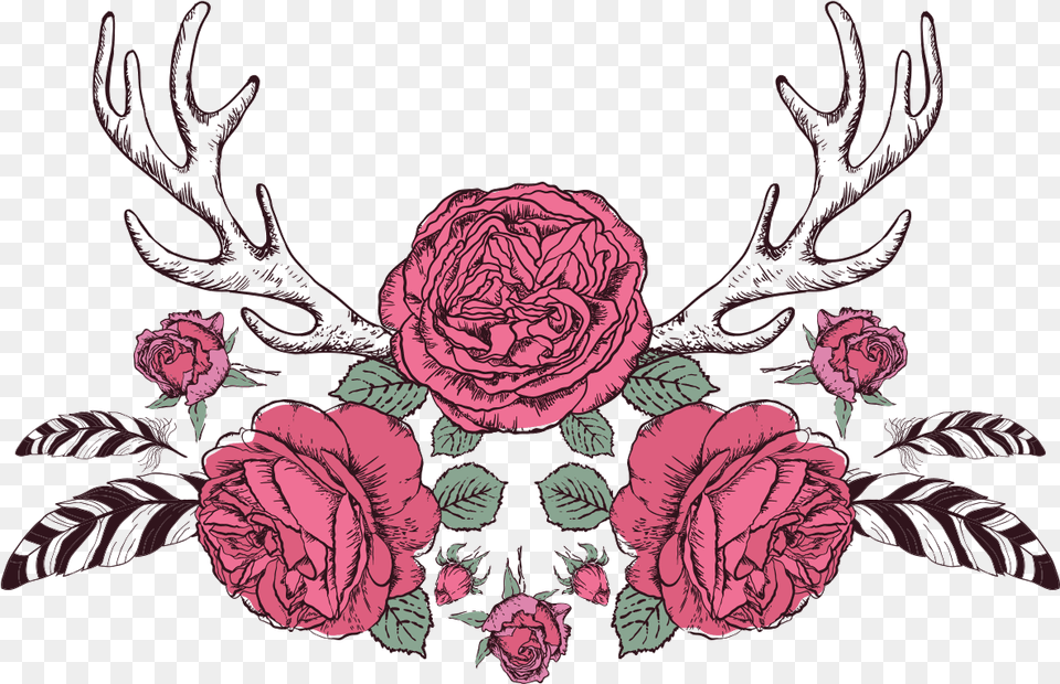 Deer Antlers With Flowers And Arrow, Pattern, Embroidery, Flower, Plant Free Transparent Png