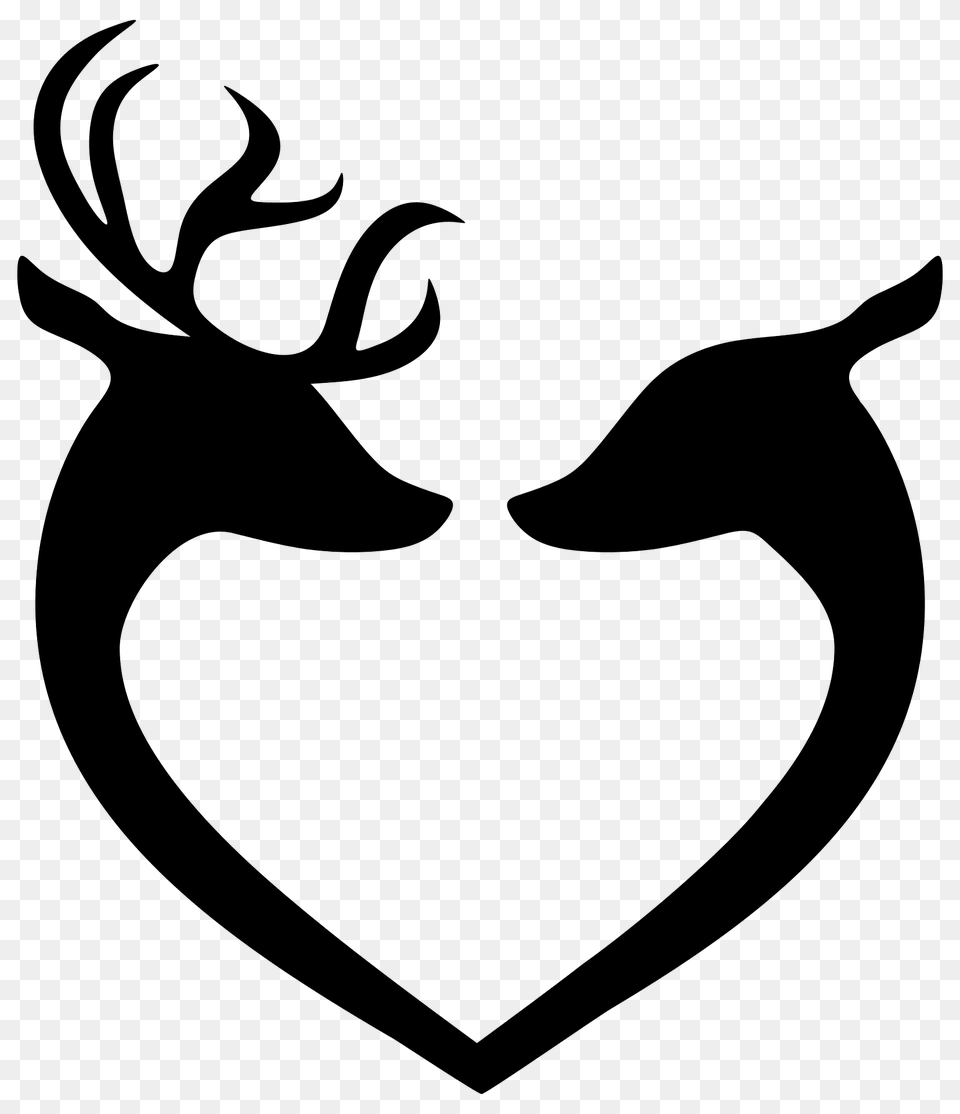 Deer Couple Heart Silhouette, Animal, Mammal, Wildlife, Antler Free Png