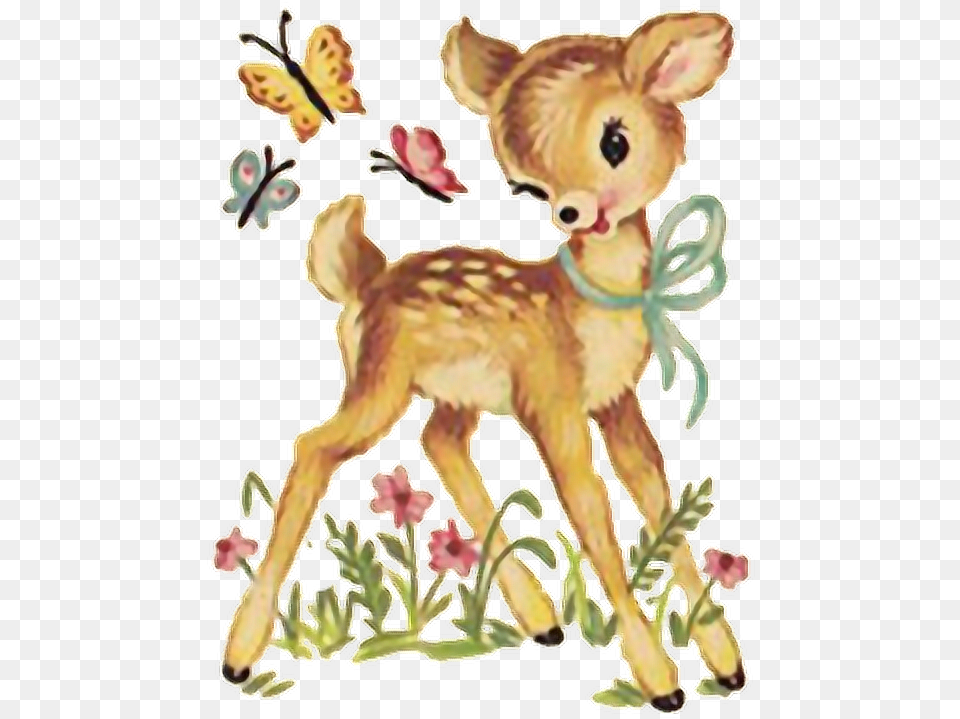 Deer Fawn Vintage Sticker Oktouse Whatsmineisyours Vintage Nursery Meyercord Decal, Animal, Mammal, Wildlife, Flower Png