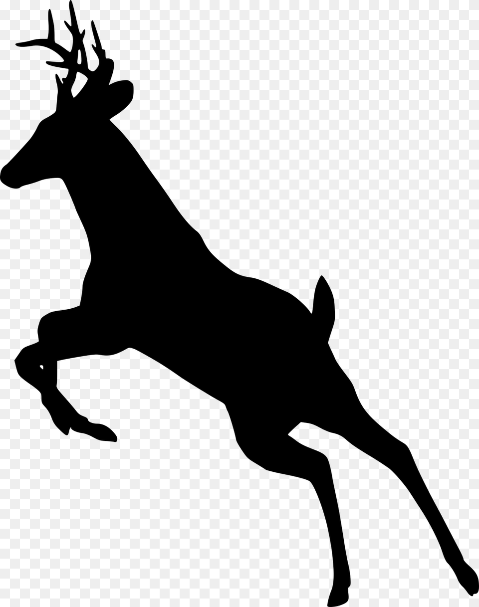 Deer Jumping Silhouette Animal Leaping Wildlife Deer Running Silhouette Buck, Gray Free Transparent Png