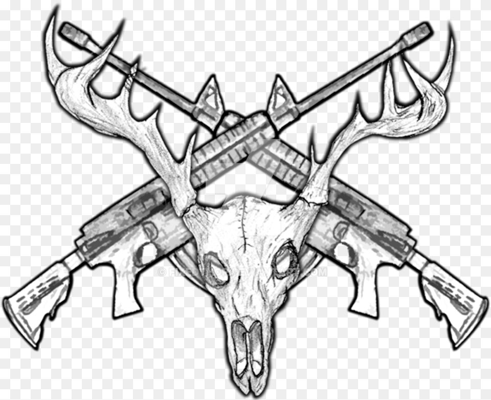 Deer Skull Drawing Drawing, Firearm, Weapon, Gun, Rifle Free Transparent Png