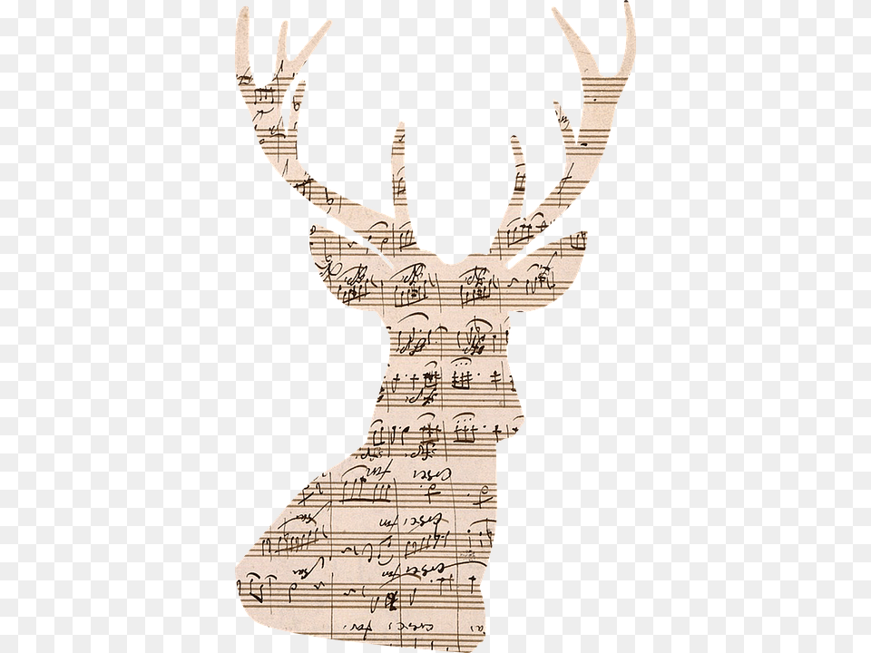Deer Stag Antlers Music Sheet Music Vintage Illustration, Animal, Wildlife, Mammal, Antler Free Png