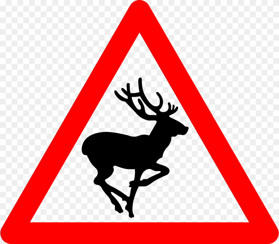 Deer Traffic Sign Warning Sign Clip Art Wild Animals Road Sign, Symbol, Triangle, Road Sign, Dynamite Free Png Download