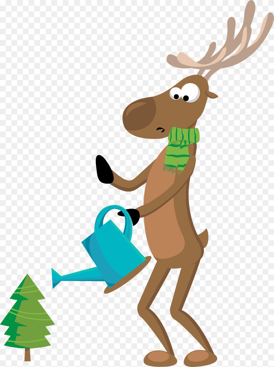 Deer Watering A Pine Clipart, Cartoon, Animal, Fish, Sea Life Png Image