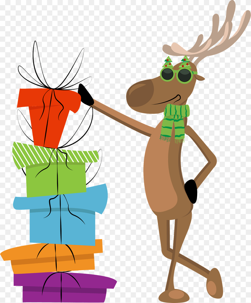 Deer With Pile Of Presents Clipart, Animal, Mammal, Wildlife, Cartoon Free Png