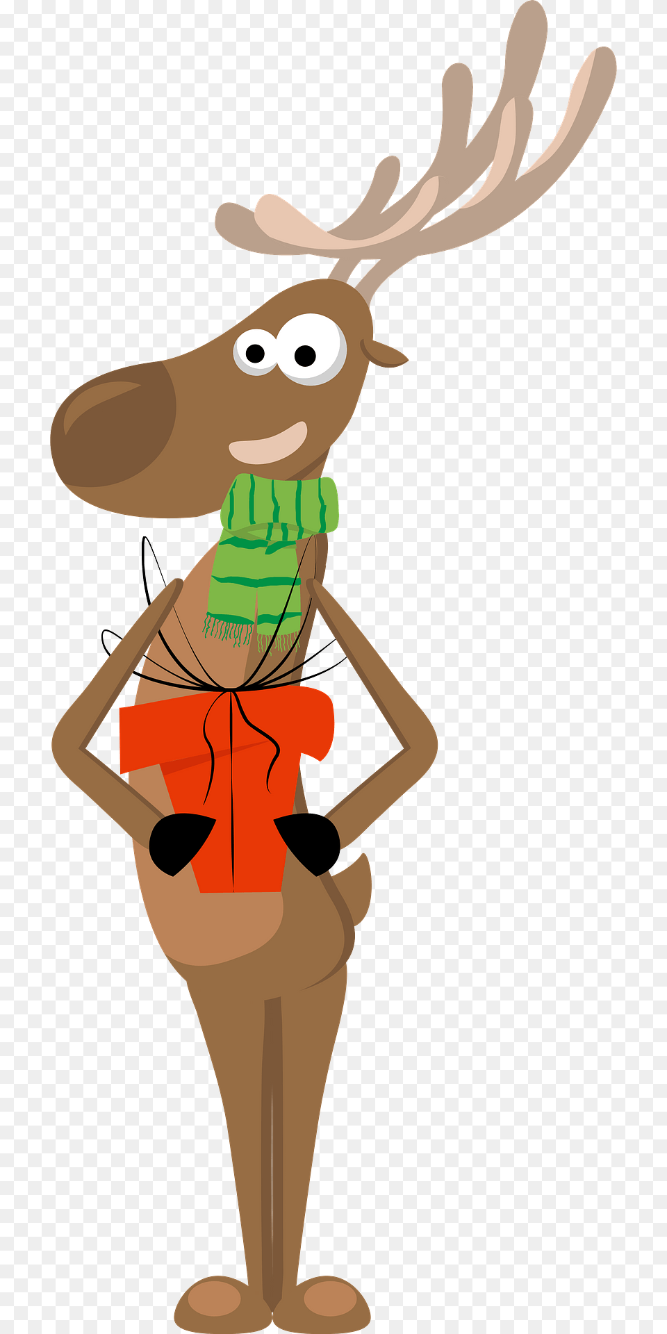 Deer With Present Clipart, Cartoon, Person, Animal, Mammal Png Image