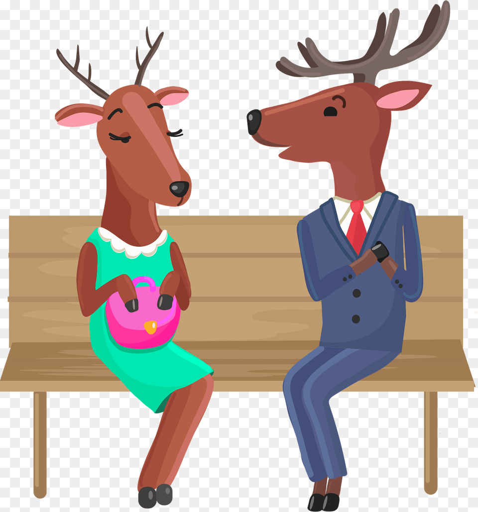 Deers In Love Clipart, Bench, Furniture, Animal, Deer Png Image