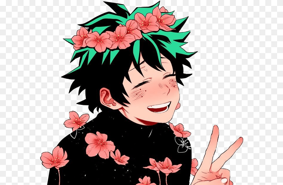 Deku Midoriya With Flower Crown, Person, Face, Head, Anime Free Transparent Png