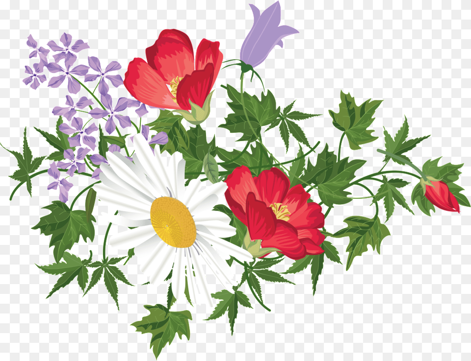 Delicate And Beautiful Big Red Hand Painted Chrysanthemum, Anemone, Leaf, Flower Bouquet, Flower Arrangement Free Png Download
