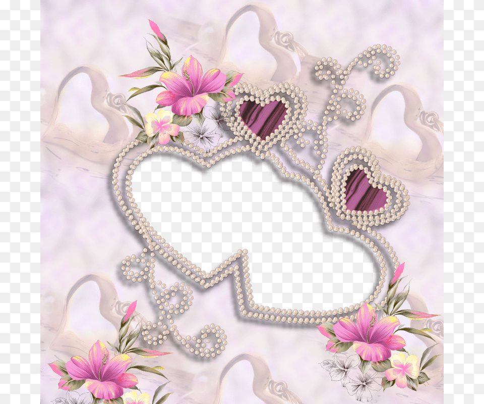 Delicate Photo Frame With Pearls And Flowers Pearls And Flowers, Pattern, Flower, Plant, Art Free Transparent Png