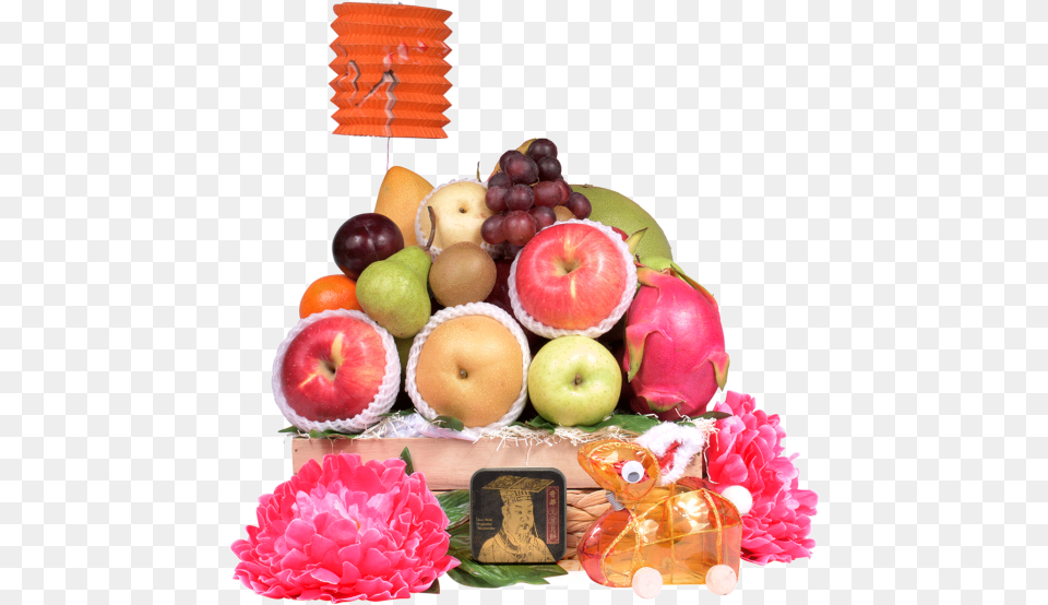 Delightful Fruit Hamper With Kee Wah Mooncake U0026 Wine Or Champagne Apple, Produce, Plant, Food, Adult Png Image