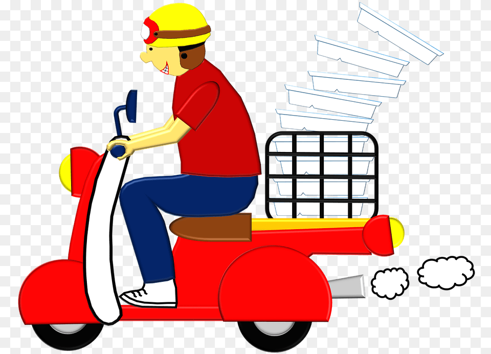 Delivery Motorbicycle Autobicycle Delivery Man On Motorcycle, Grass, Plant, Wheel, Machine Free Png