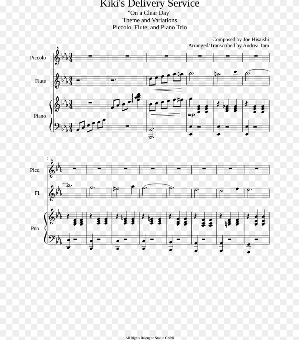 Delivery Service For Piccolo Flute And Piano Flute Sheet Music The Changing Seasons Kiki39s Delivery, Gray Free Png Download