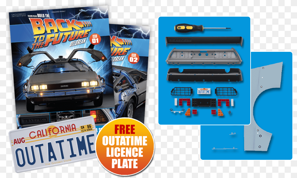 Delorean Time Machine, Vehicle, License Plate, Transportation, Screwdriver Free Transparent Png