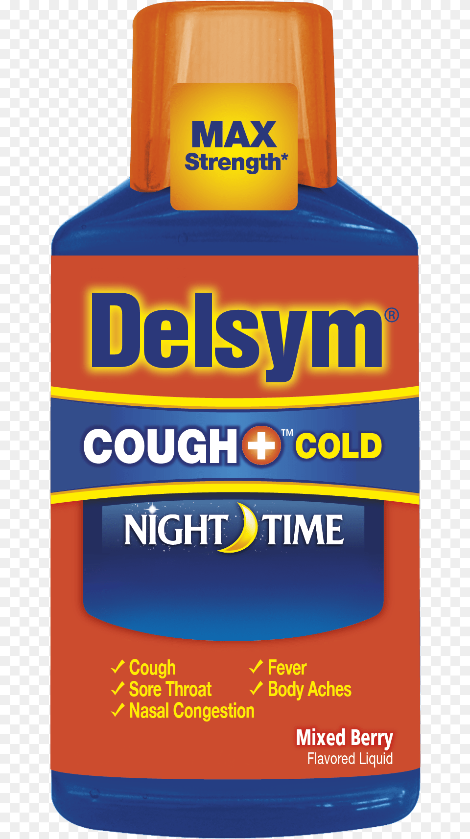Delsym Cough Cold Night Time Cold Medicine For Adults, Bottle, Cosmetics, Sunscreen, Food Free Transparent Png