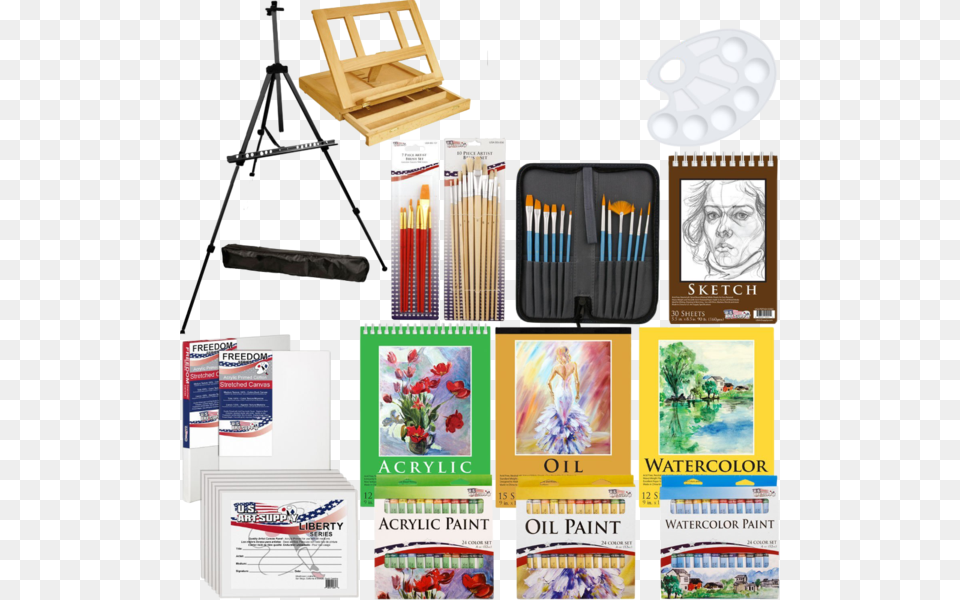 Deluxe Artist Painting Set With Aluminum Floor Easel Us Art Supply, Baby, Person, Tripod, Brush Free Png
