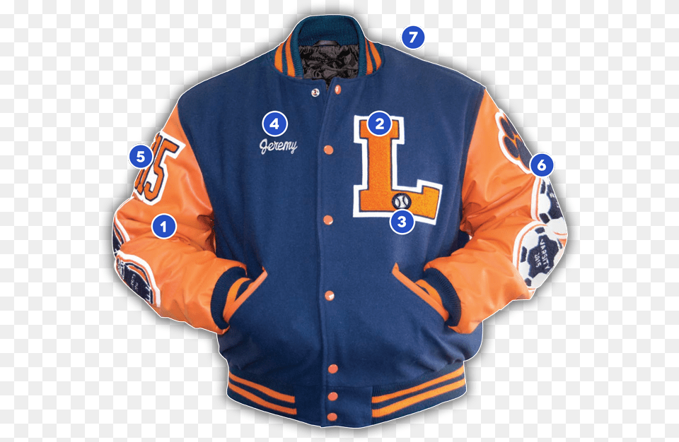 Deluxe Package Balfour Tn Blue And Orange Letterman Jacket, Clothing, Coat, Shirt Png