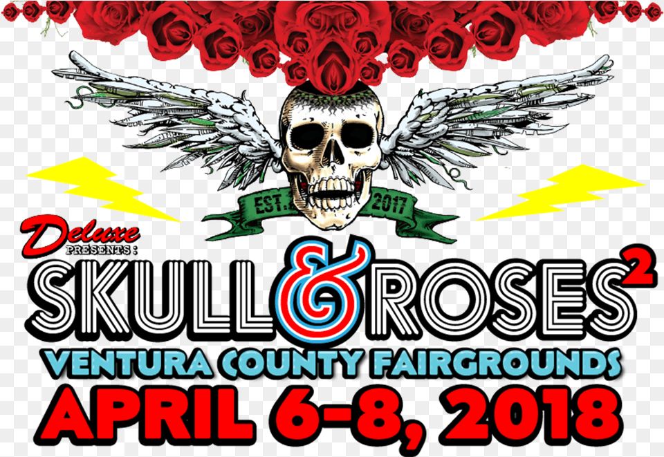 Deluxe Presents Skull Amp Roses Festival Ventura Ca Graphic Design, Advertisement, Poster, Face, Head Free Png