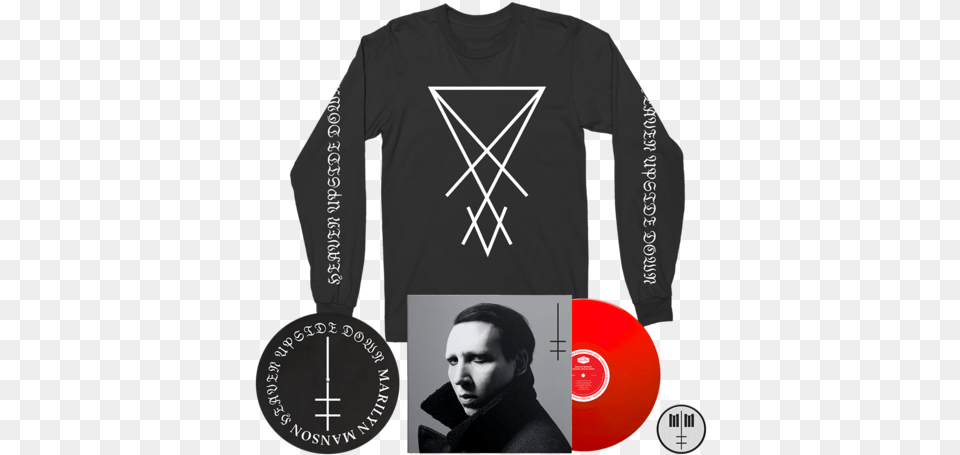 Deluxe Red Vinyl Long Sleeve T Shirt Bundle Marilyn Manson Vinyl Heaven Upside Down, Long Sleeve, Clothing, T-shirt, Person Png