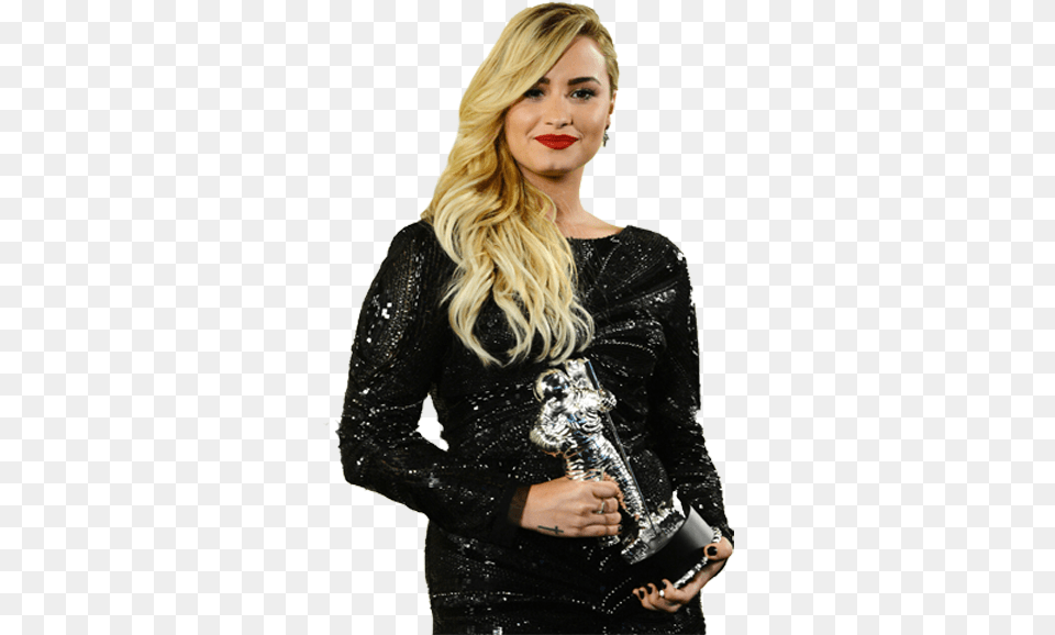 Demi Lovato Holding Award, Adult, Sleeve, Person, Long Sleeve Free Transparent Png