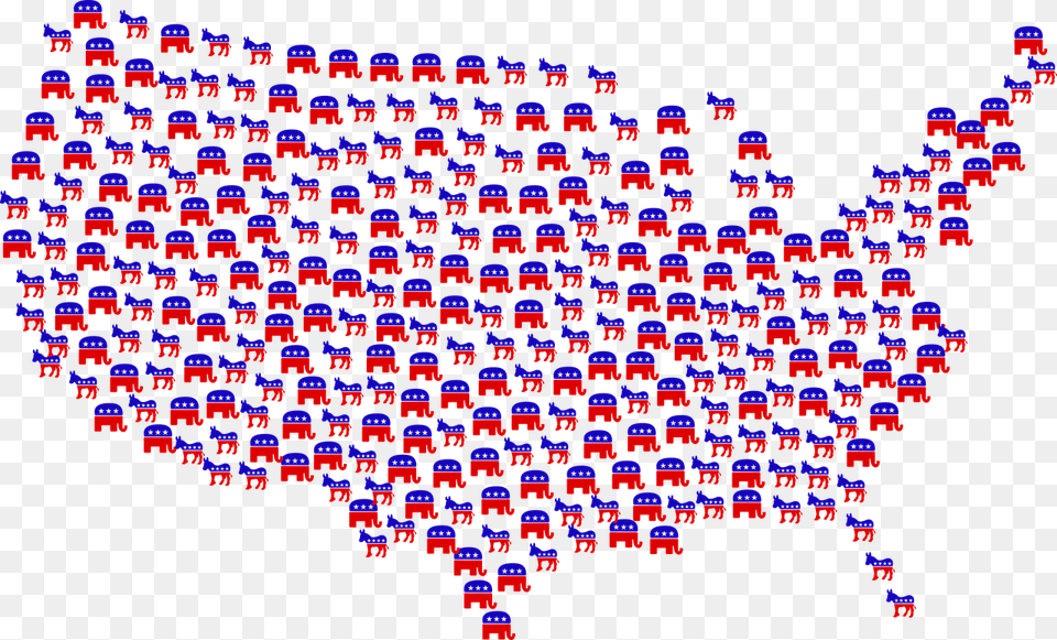 Democrats Republicans Donkey Elephant Gop Symbol Popular Vote 2016 Electoral Map, Pattern Free Png Download