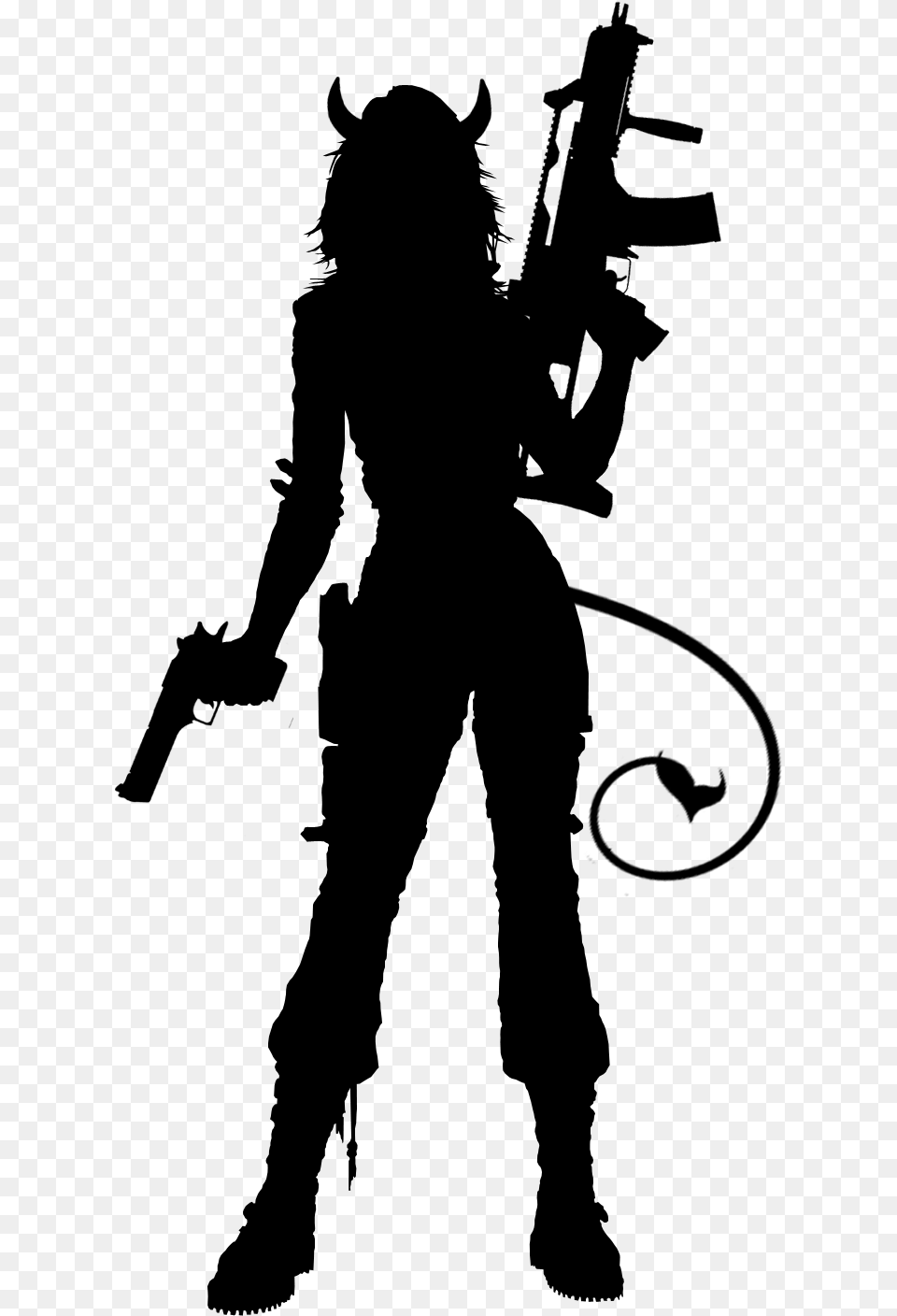 Demon Girl With Gun Demon Silhouette, Gray Png