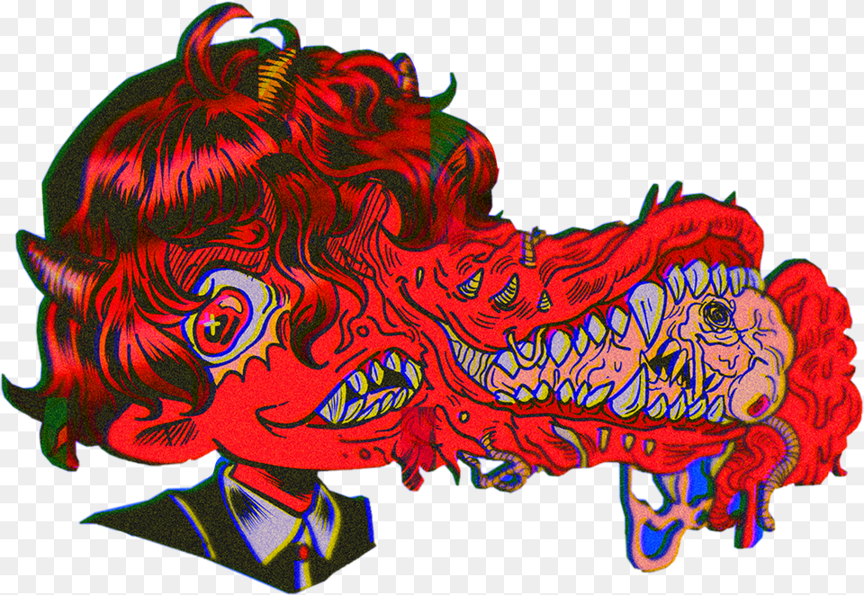 Demon Horror Guro Blood Teeth Guts Boy Red Scary Aesthetic Dragon Free Png Download