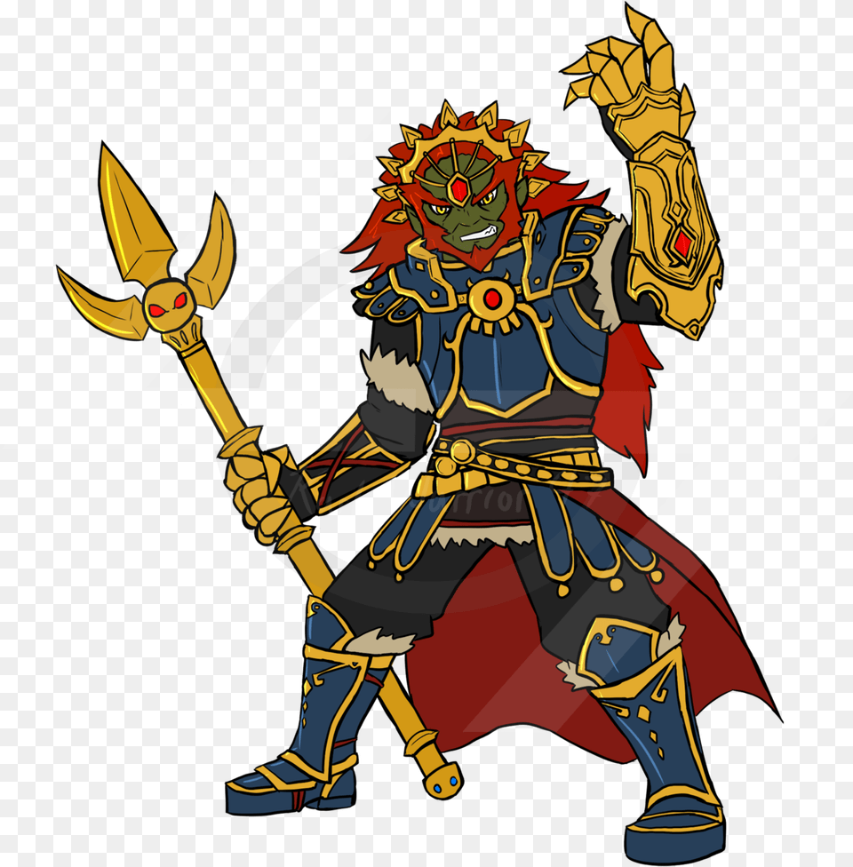 Demon King Ganondorfwielding The Trident Of Power Cartoon, Person, Knight, Face, Head Free Png Download
