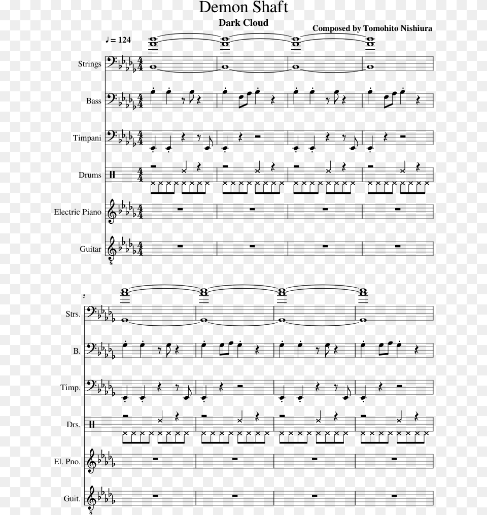 Demon Shaft Sheet Music Composed By Composed By Tomohito Mahna Mahna Sheet Music Trumpet, Gray Free Png