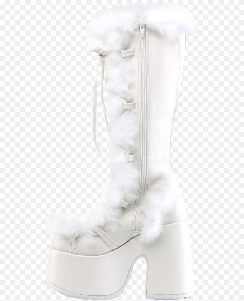 Demonia White Furry Winter Faux Fur Boots Cowboy Boot, Clothing, Footwear, Shoe, High Heel Png