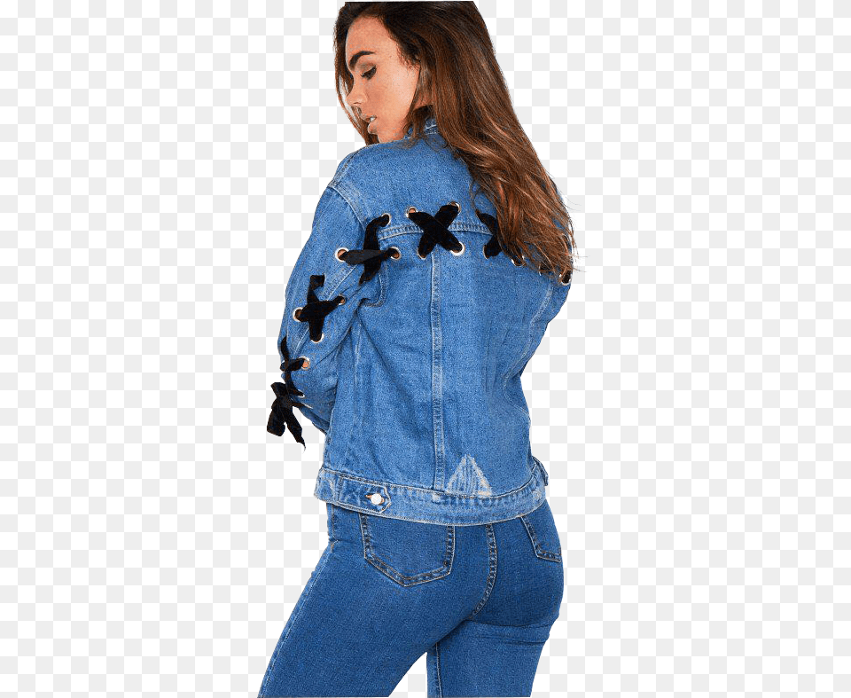 Denim Jacket With Ties Girl, Clothing, Coat, Pants, Jeans Free Png