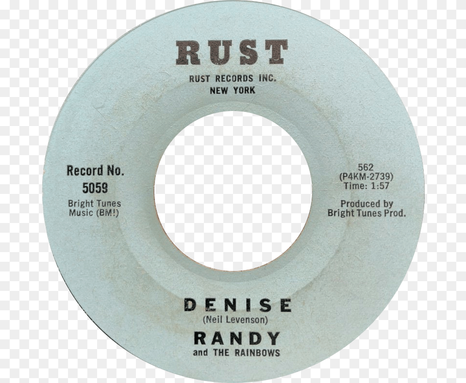 Denise By Randy And The Rainbows Us Vinyl Side A Blue Circle, Disk, Dvd, Text Png Image