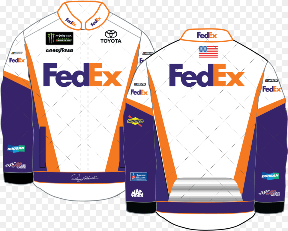 Denny Hamlin 2019 Fedex Pit Jacket Fedex, Clothing, Shirt, Jersey Png