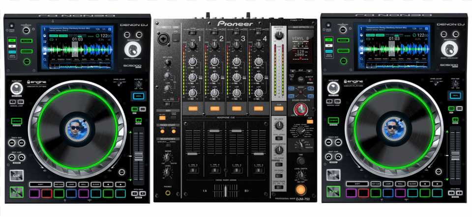 Denon Dj Sc5000 Player 1x Pioneer Dj Djm 750 Mixer Denon Dj Sc 5000 Prime Professional Dj Media Player, Cd Player, Electronics, Stereo, Amplifier Free Png