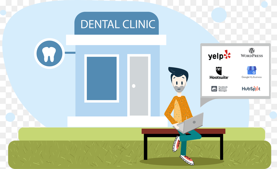 Dentist Internet Marketing Cartoon, Bench, Furniture, Boy, Person Png Image