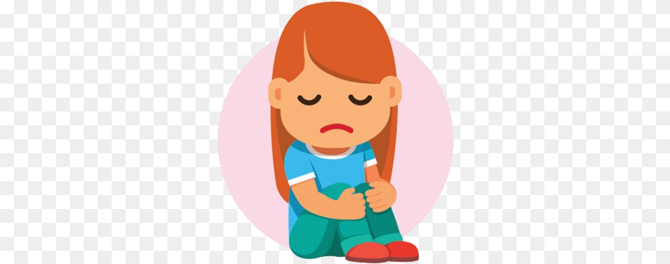Depression Sad Child Clipart Cartoon Of Cartoon Girl Sitting Down, Face, Head, Person, Photography Png Image