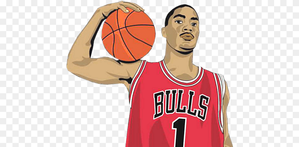Derrick Rose Cartoon Bull Nba Basketball Player, Shirt, Clothing, Ball, Person Png Image