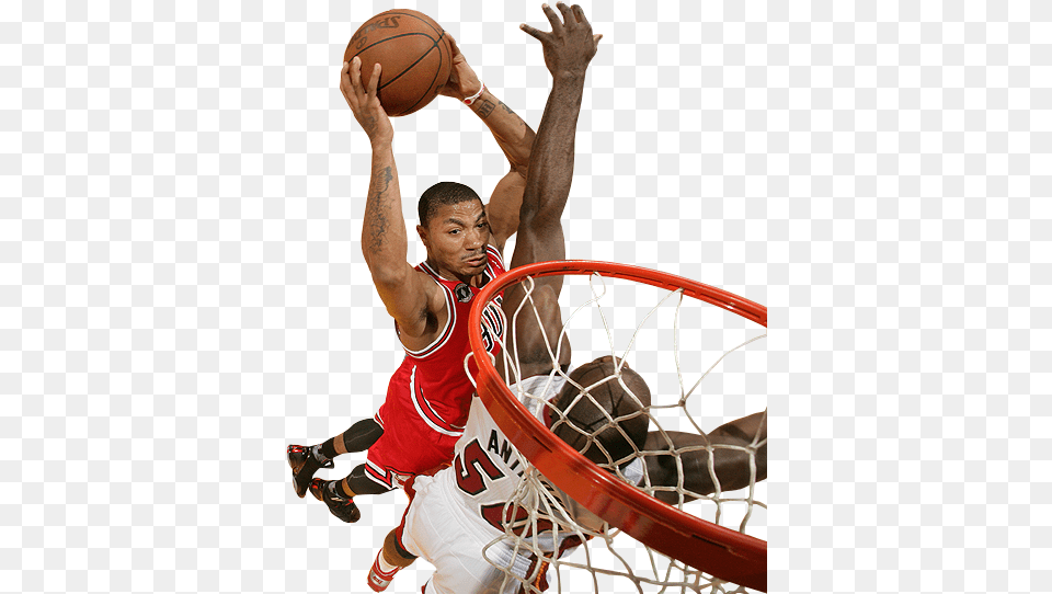 Derrick Rose Dunk On Lebron, Person, Sport, Ball, Basketball Png Image