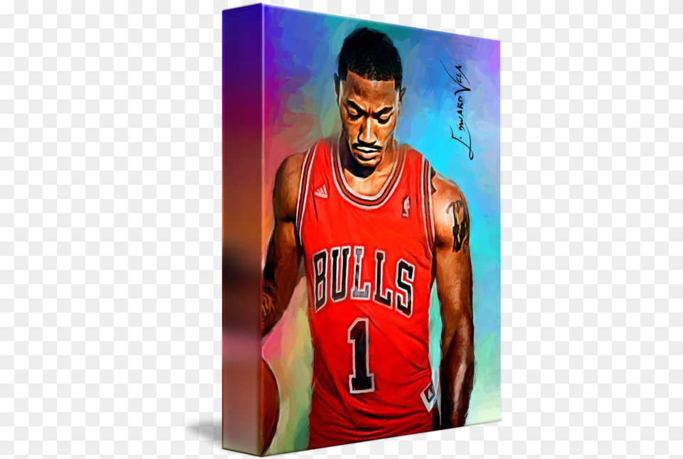 Derrick Rose Wall Art By Edward Vela Basketball Player, Clothing, T-shirt, Adult, Person Free Png