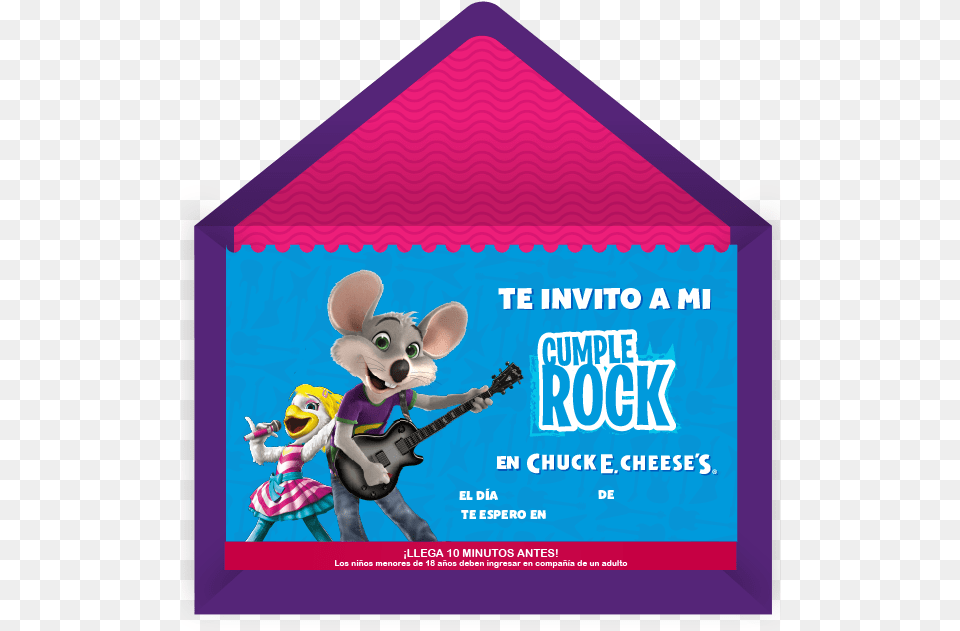 Descarga E Imprime Chuck E Cheese Tarjeta, Advertisement, Poster, Guitar, Musical Instrument Free Transparent Png