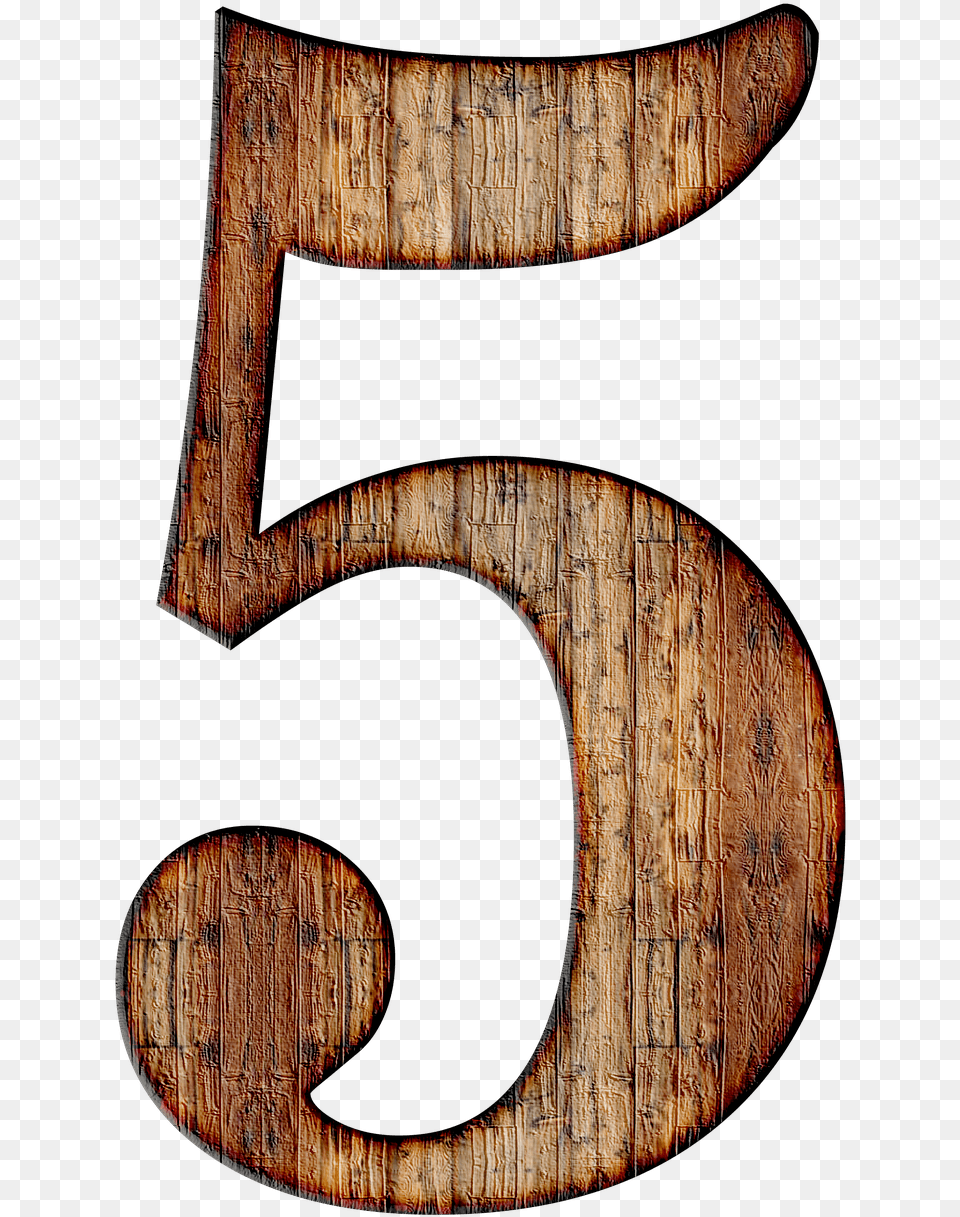 Descargar Numero 5 En Madera, Wood, Number, Symbol, Text Free Png