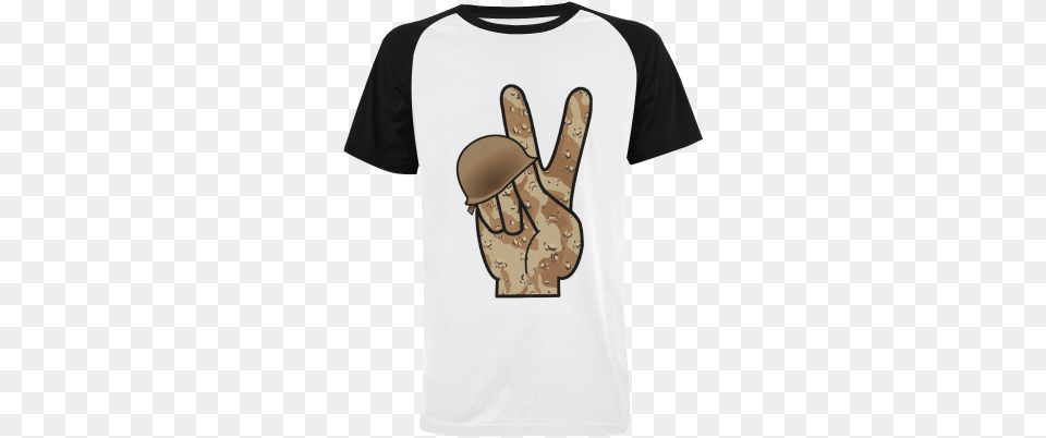 Desert Camouflage Peace Sign Men39s Raglan T Shirt Model Shirt, Clothing, T-shirt, Body Part, Hand Free Png