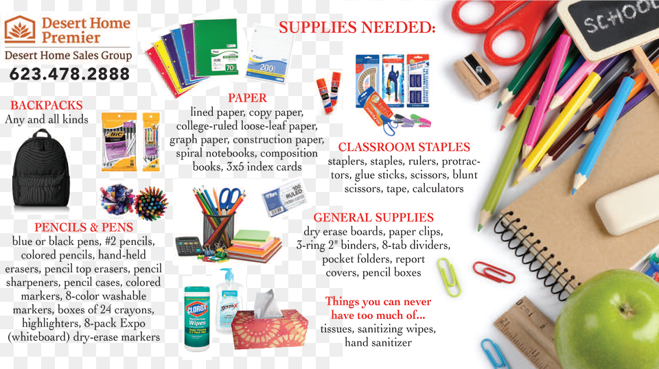Desert Home Premier S Back To School Supply Drive Stationery And Books Hd, Advertisement, Poster, Fruit, Apple Png Image