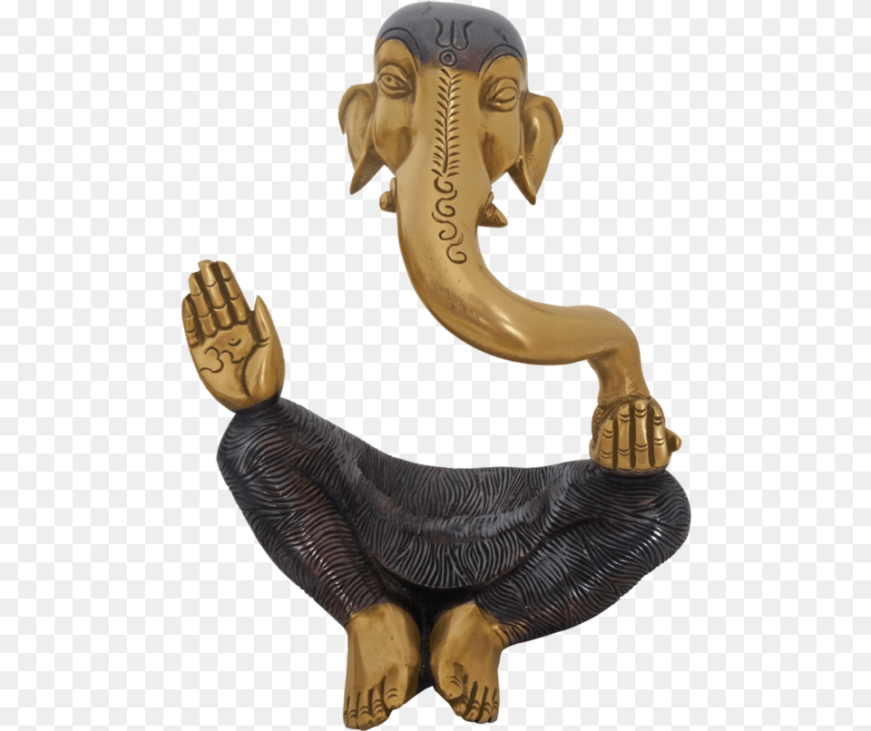Designed Brass Ganesha Head With Brown Coated Statue Statue, Bronze, Figurine, Art, Adult Png